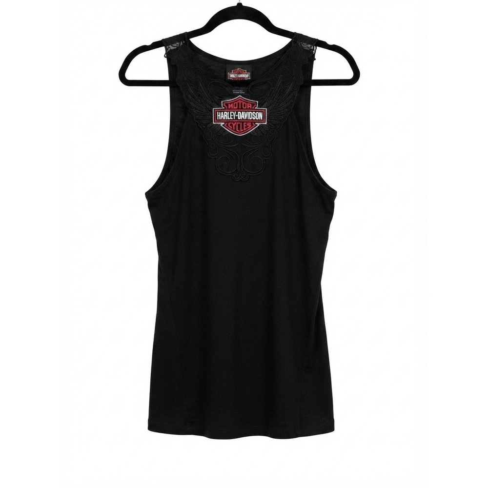 Harley-Davidson Womens Black Lace Trim Tank Top Red River‎ Wichita Falls XXL